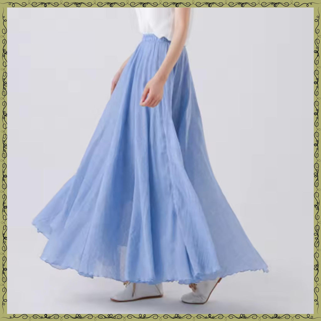 Poppy Green Linen Pleated Maxi Skirt — view 6