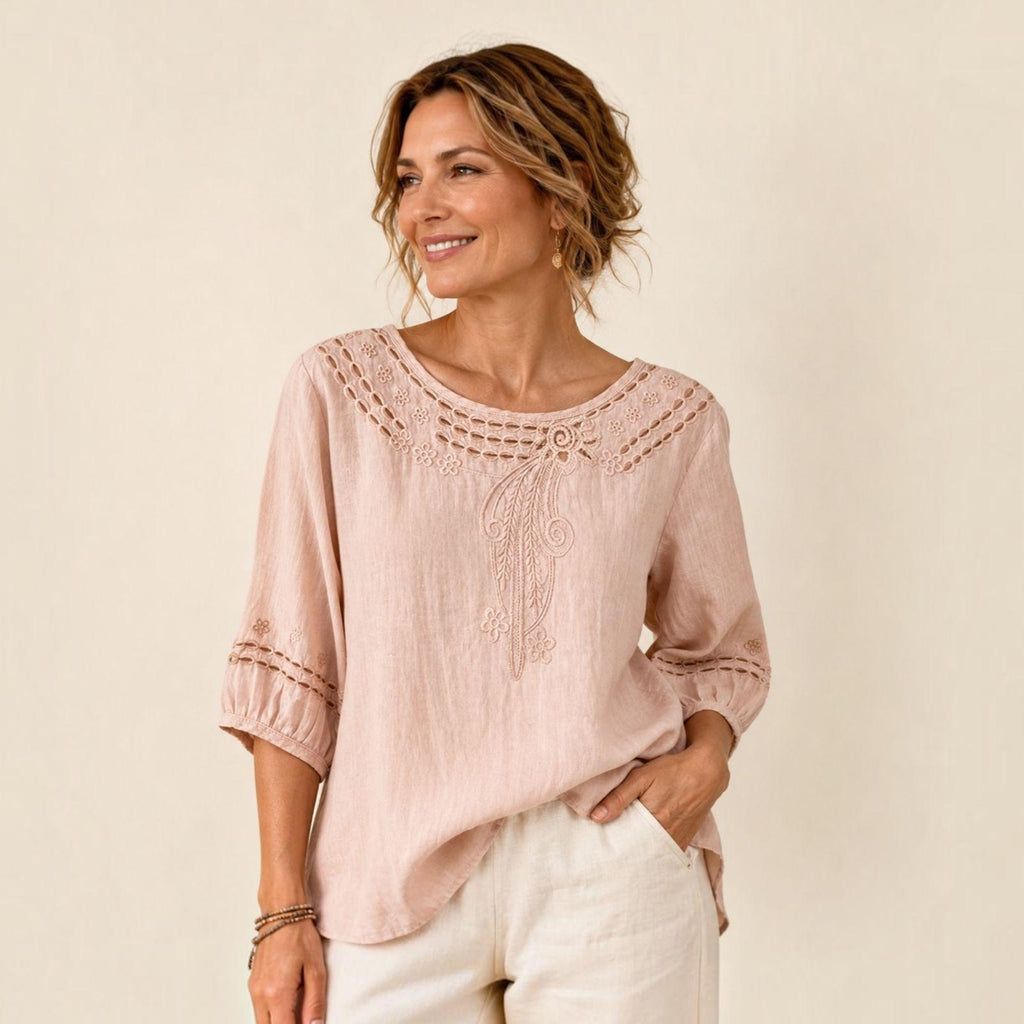 Zoe Beige Linen Tunic Top — view 6