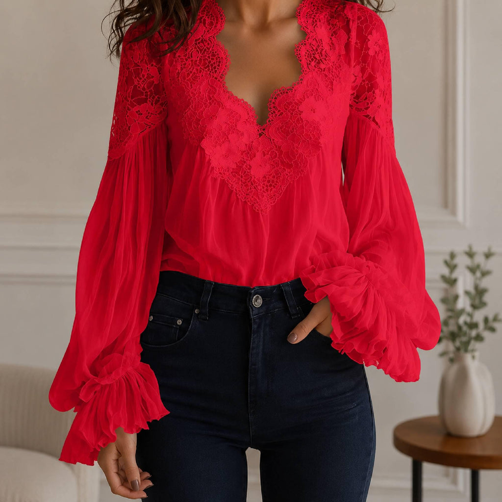 Xena Red Lace Ruffle Shirt — LA's Nine Ninety