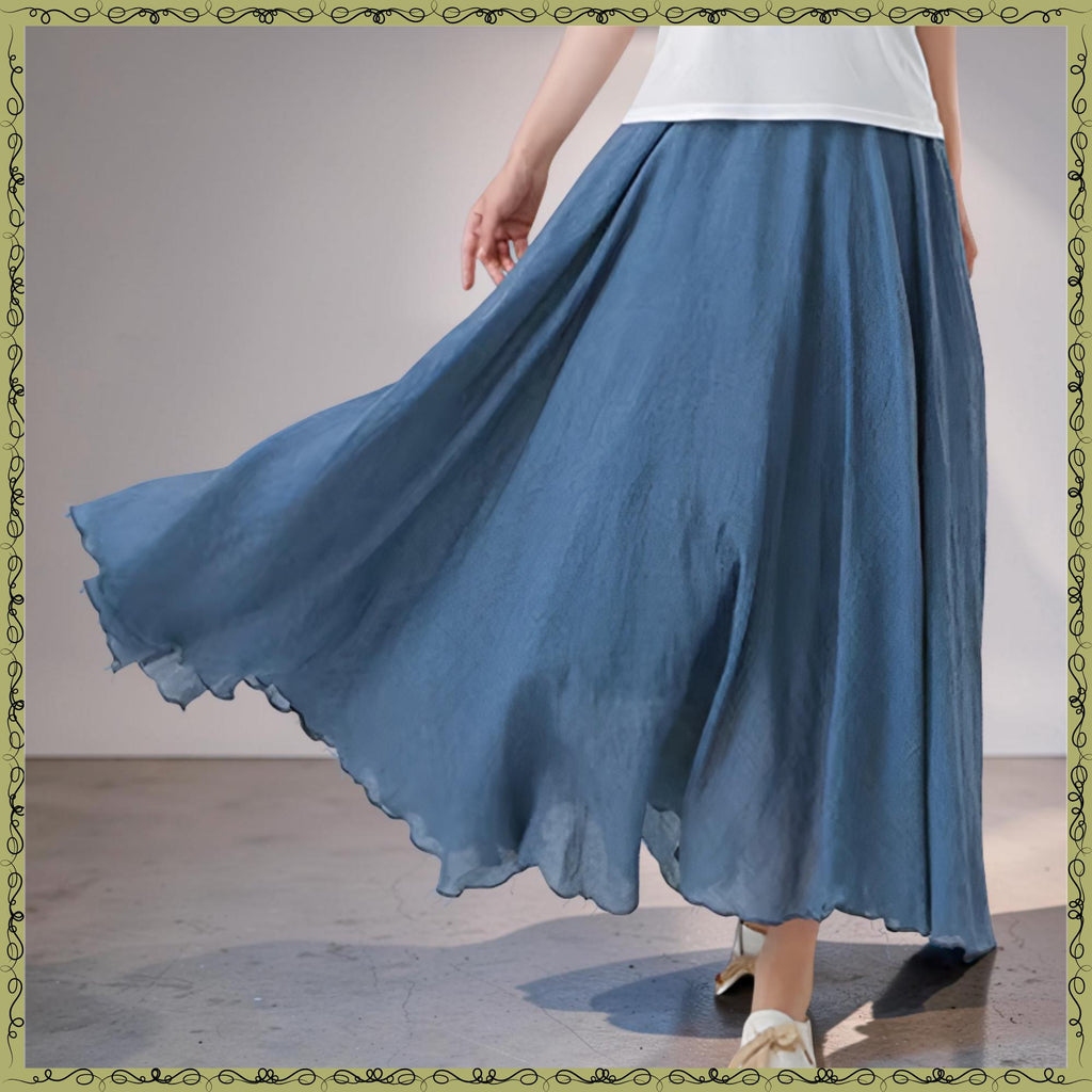 Poppy Green Linen Pleated Maxi Skirt — view 5