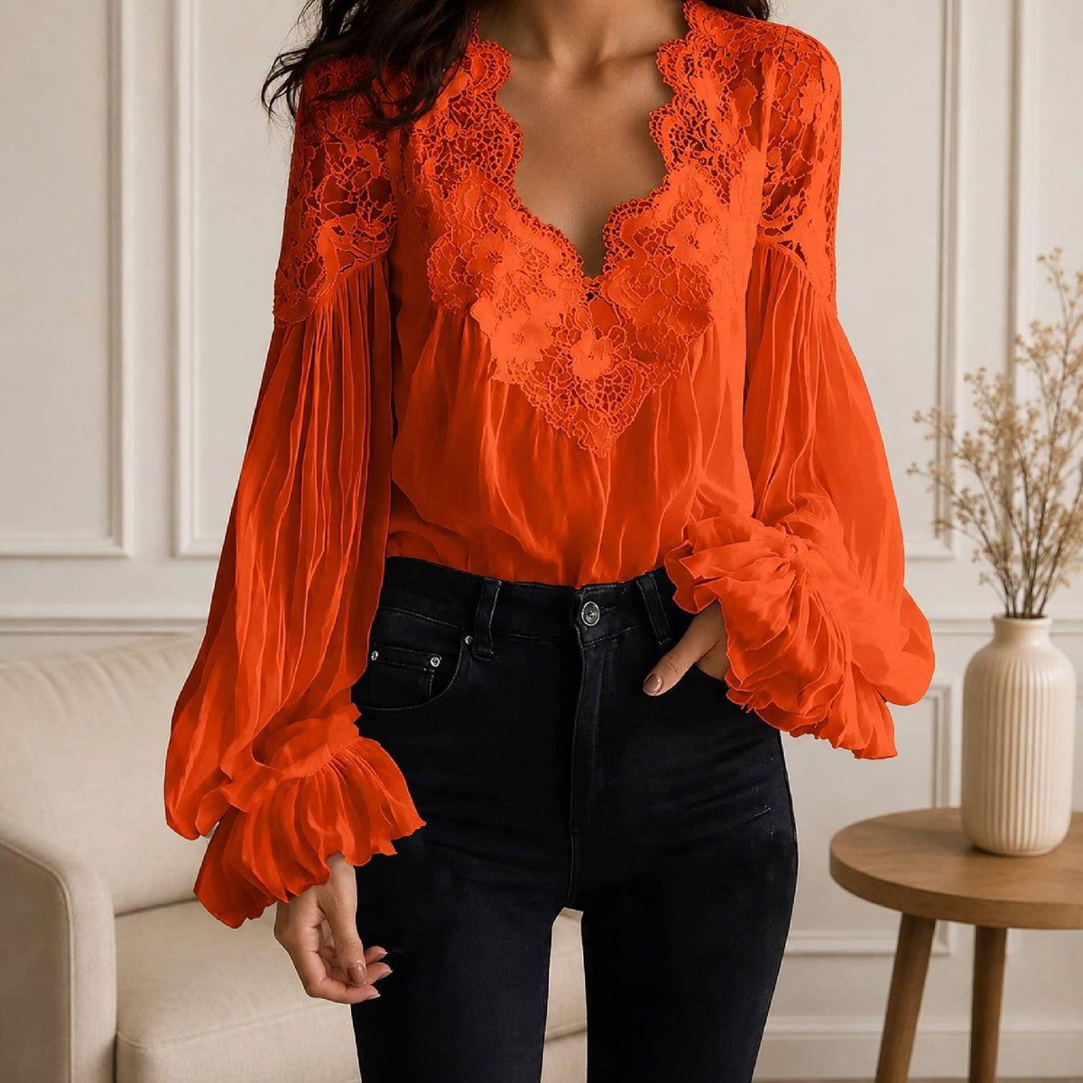 Xena Red Lace Ruffle Shirt — view 6