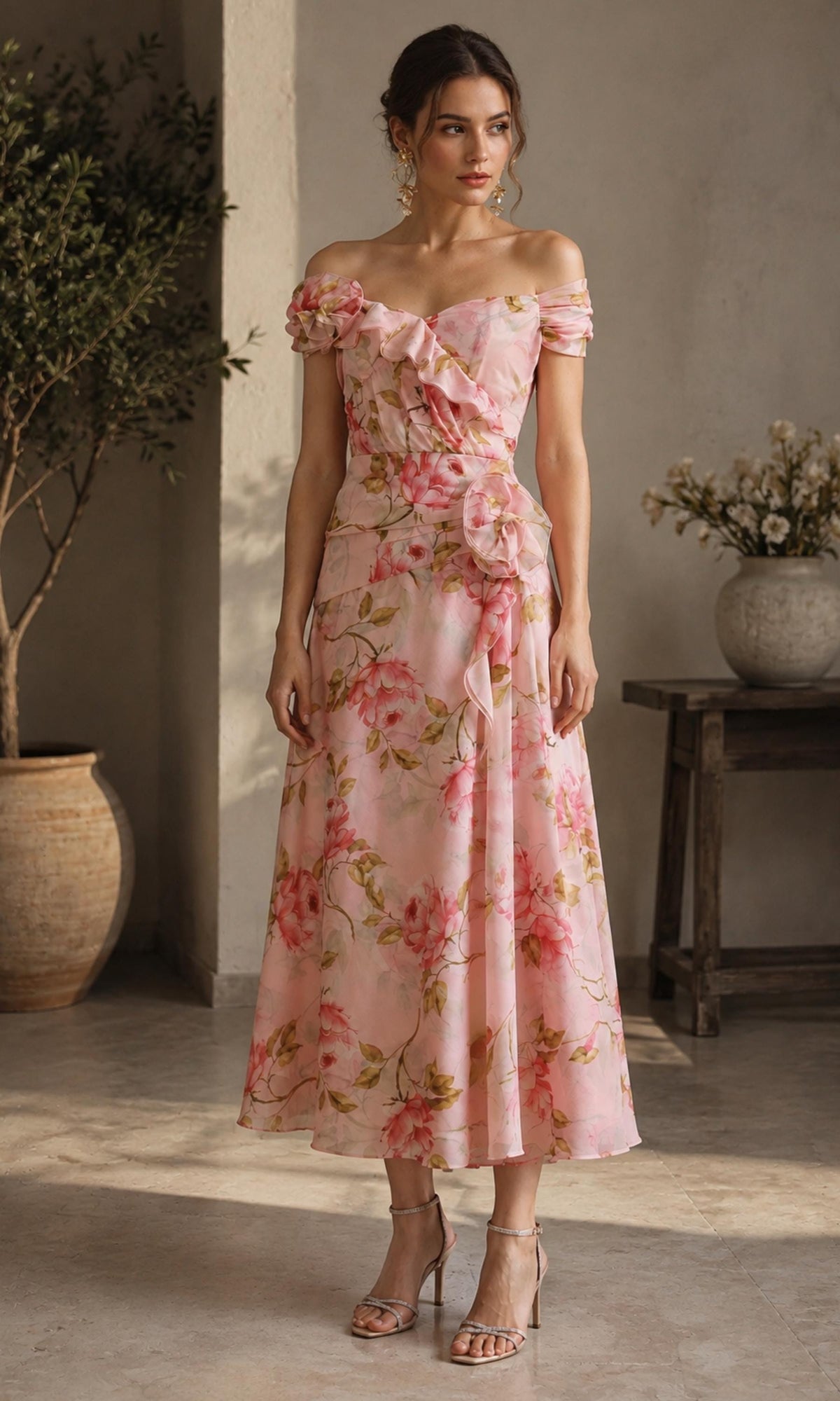 Kiki Floral Chiffon Midi Dress — view 3