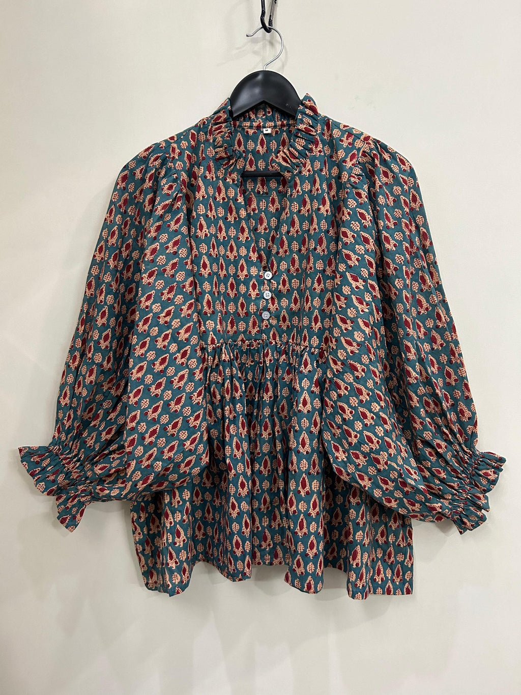 Trixie Block-Print Cotton Ruffle Top — LA's Nine Ninety