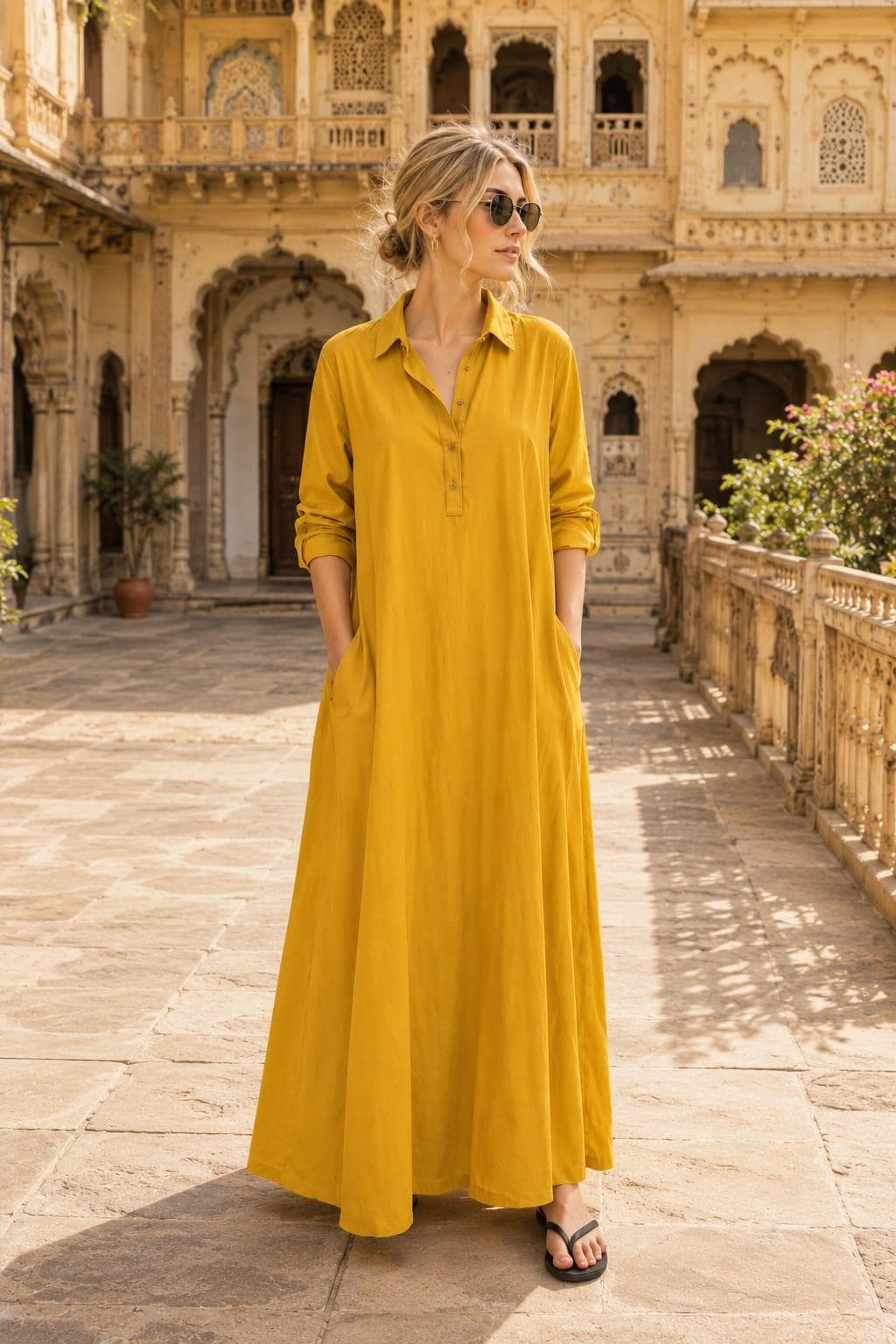 Ines Mustard Linen Shirt Maxi Dress — LA's Nine Ninety