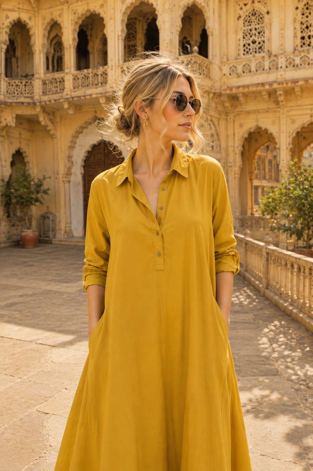 Ines Mustard Linen Shirt Maxi Dress — view 2
