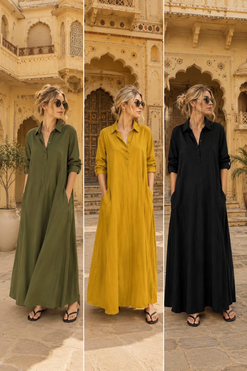 Ines Mustard Linen Shirt Maxi Dress — view 4