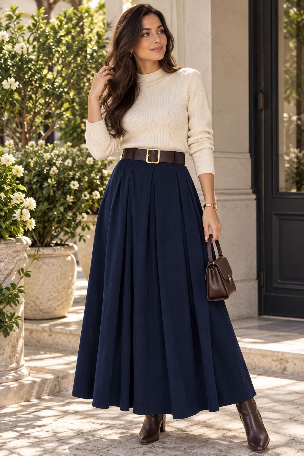 Hattie Burgundy Cotton A-Line Maxi Skirt — view 3