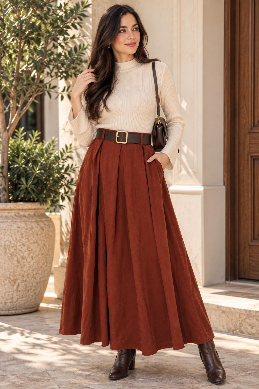 Hattie Burgundy Cotton A-Line Maxi Skirt — LA's Nine Ninety