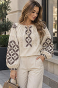Juno Beige Lace Embroidered Top — LA's Nine Ninety