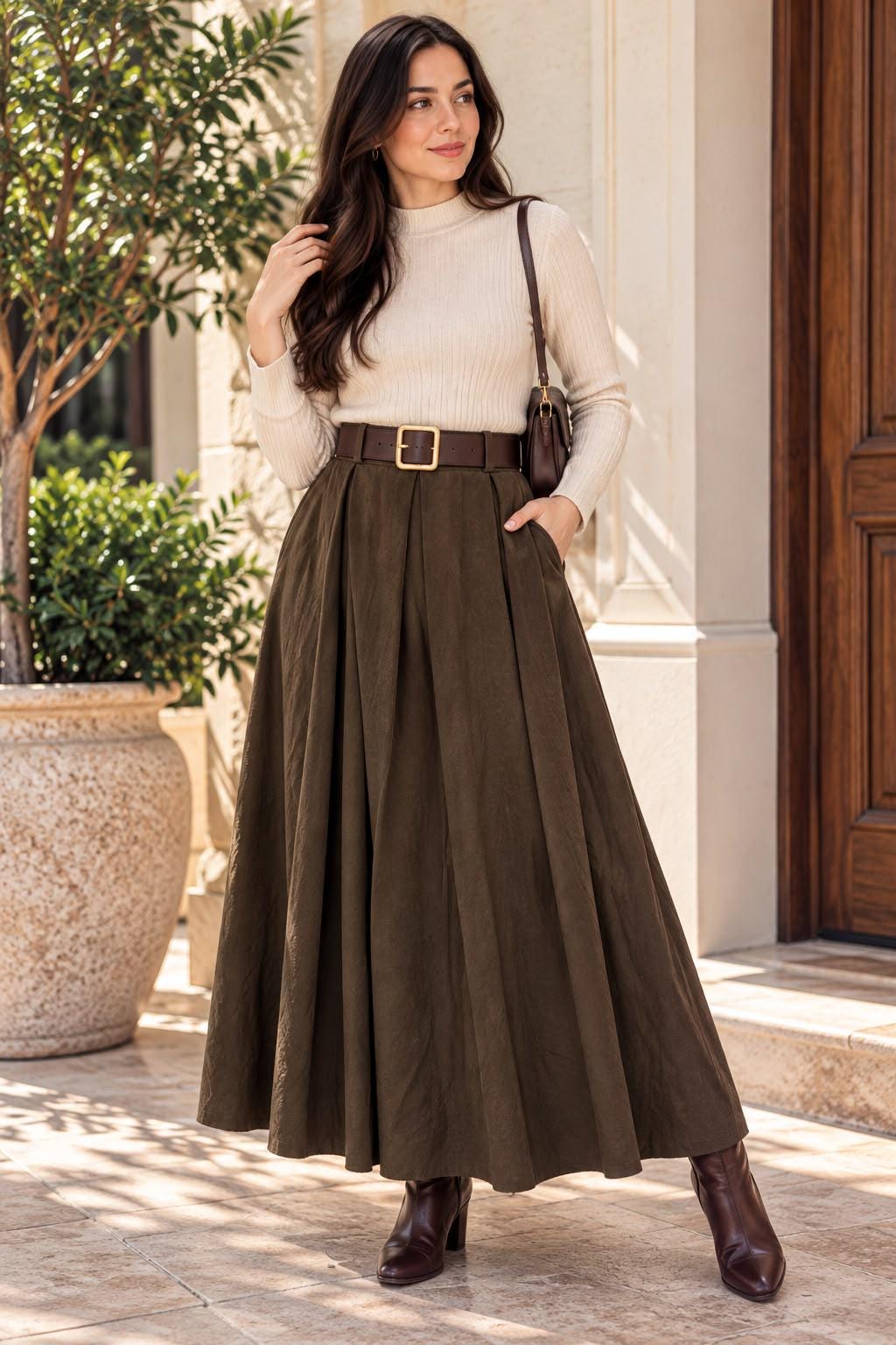 Hattie Burgundy Cotton A-Line Maxi Skirt — view 6
